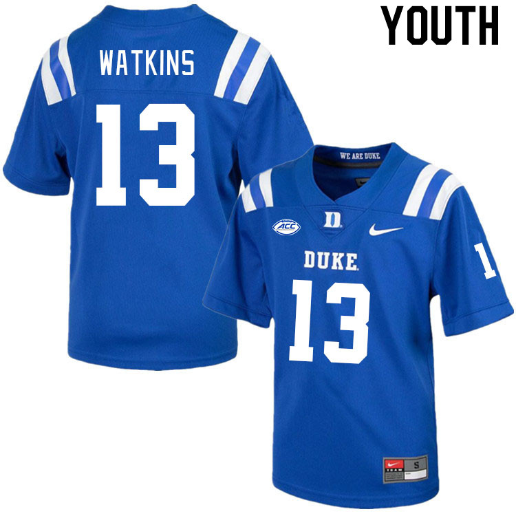 Youth #13 Jaden Watkins Duke Blue Devils College Football Jerseys Stitched-Royal - Click Image to Close